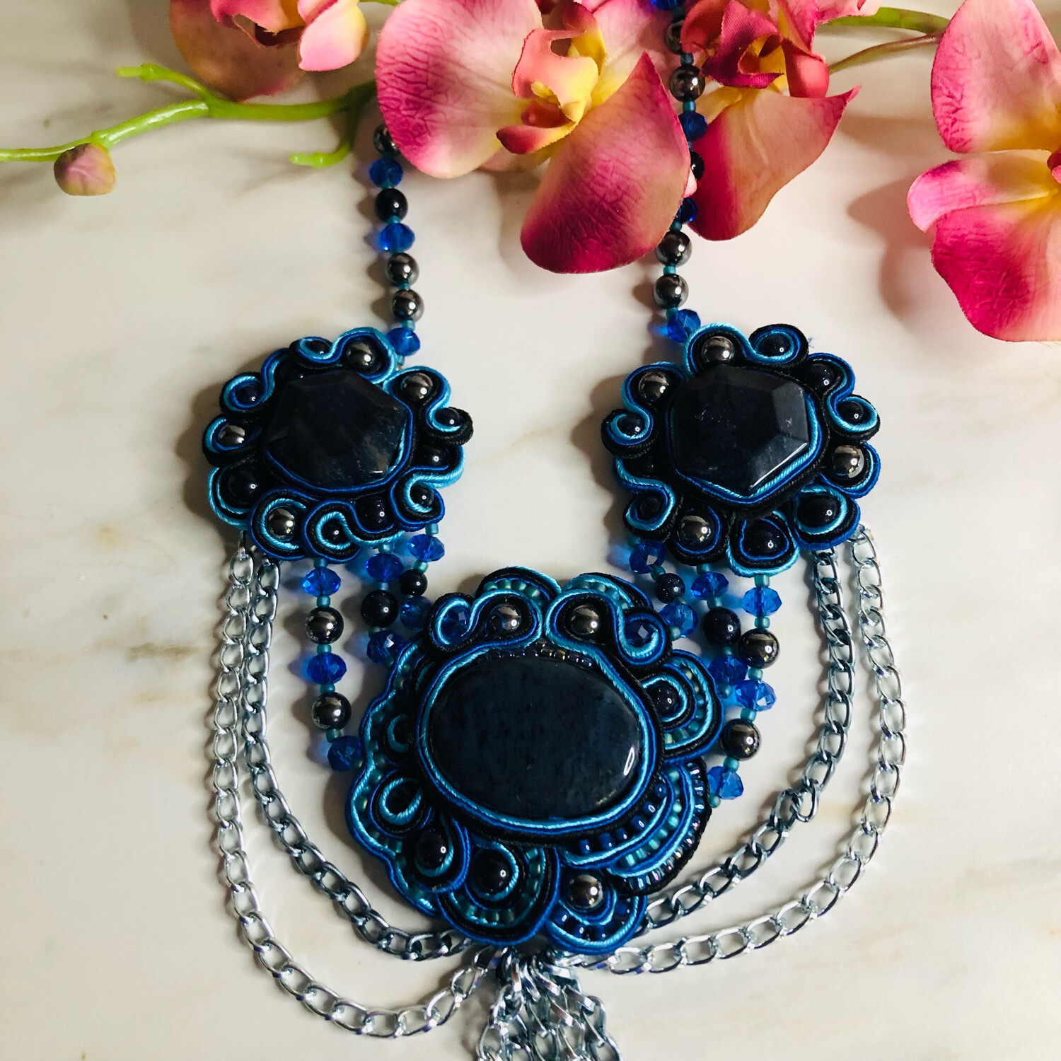 Dumoritierite Gemstone Soutache With Chains