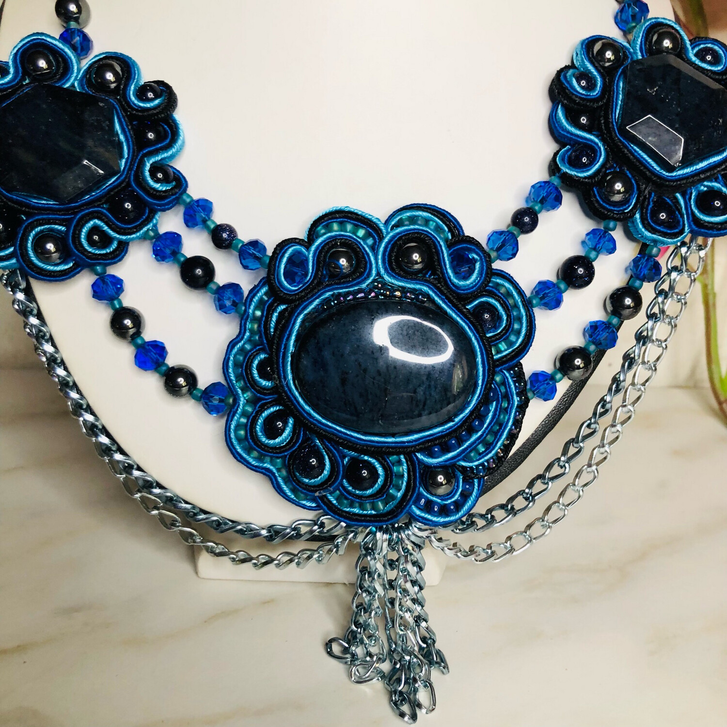 Dumoritierite Gemstone Soutache With Chains