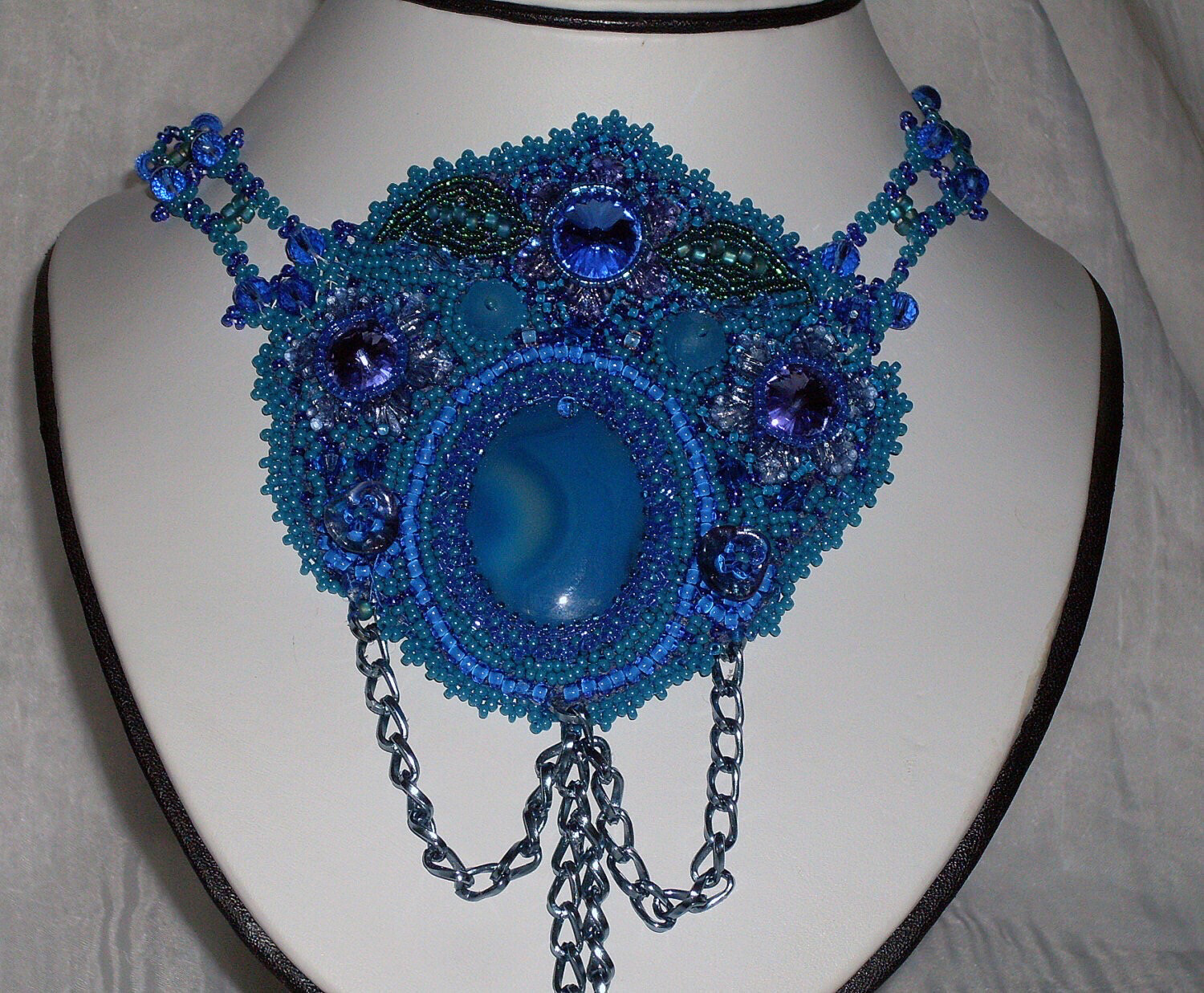 Blue Flowers Pendant Handmade Necklace