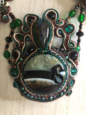 Green Druzy Soutache