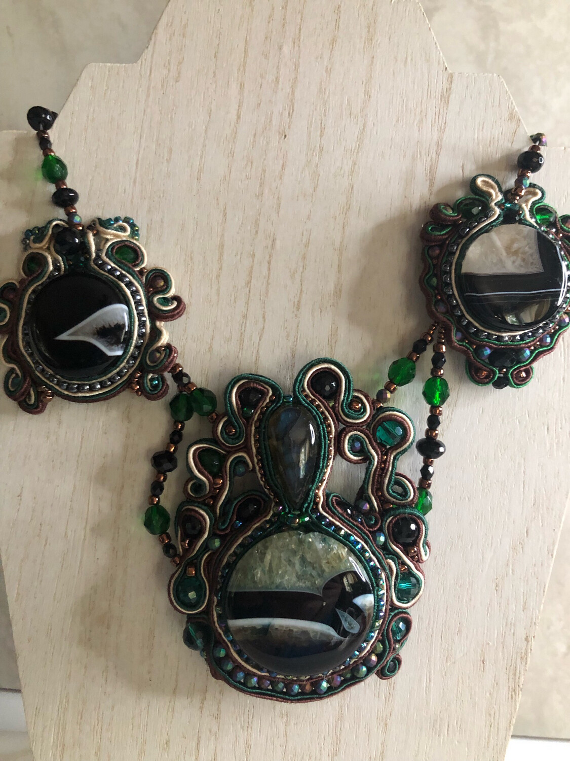 Green Druzy Soutache