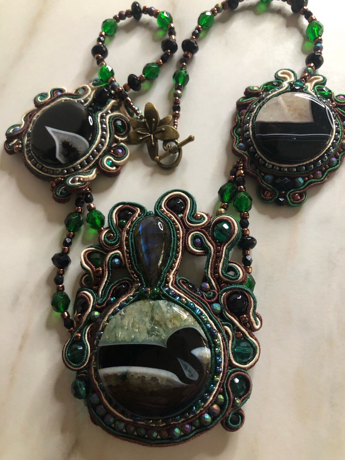 Green Druzy Soutache