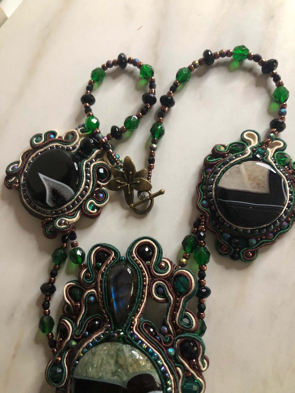 Green Druzy Soutache