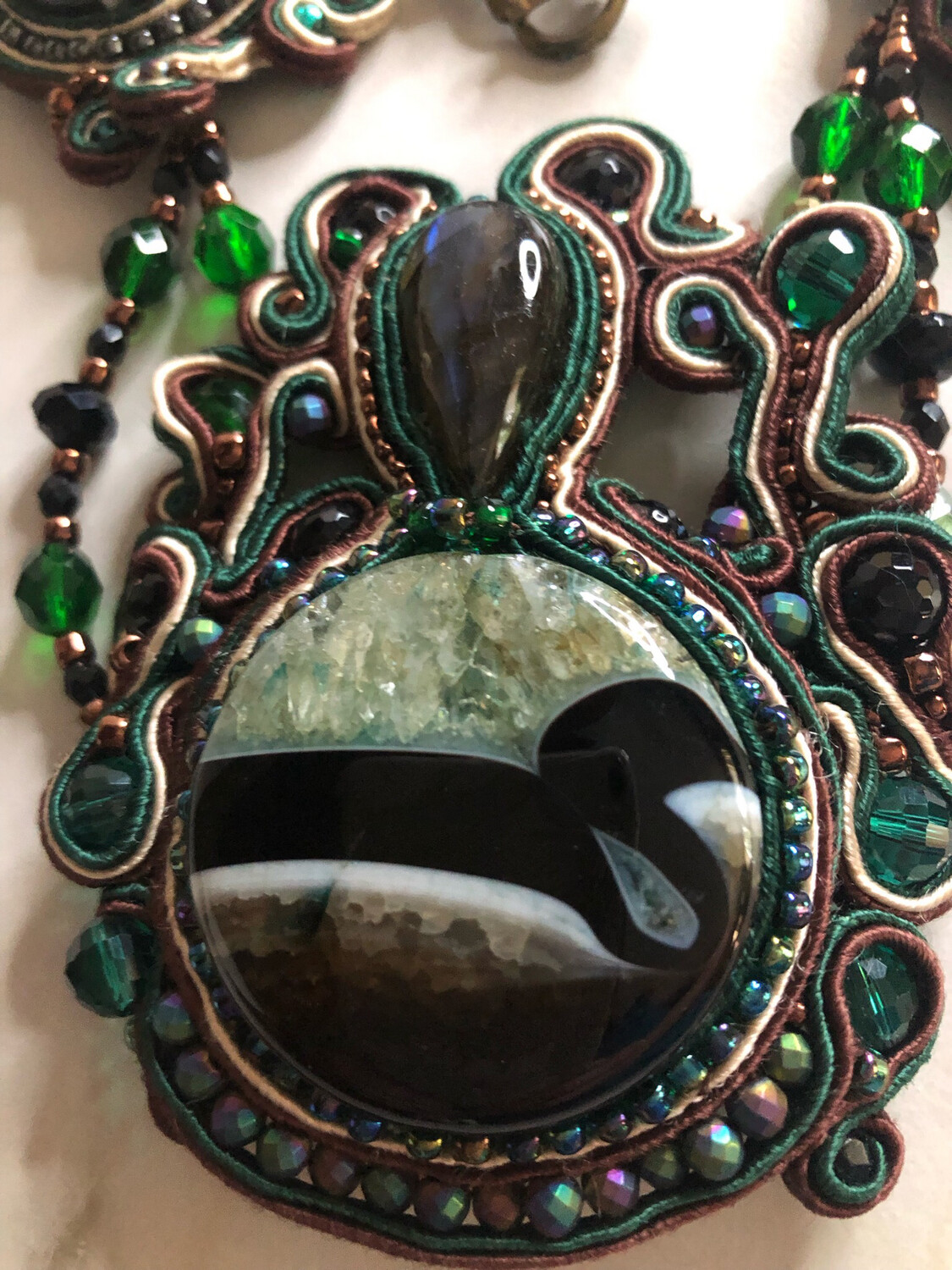 Green Druzy Soutache