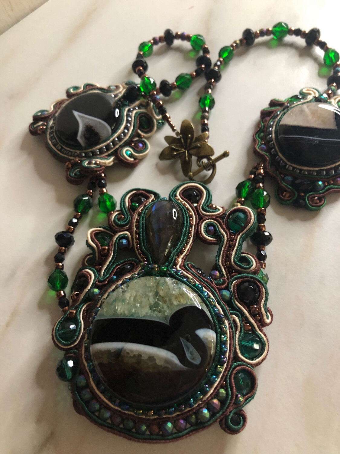 Green Druzy Soutache