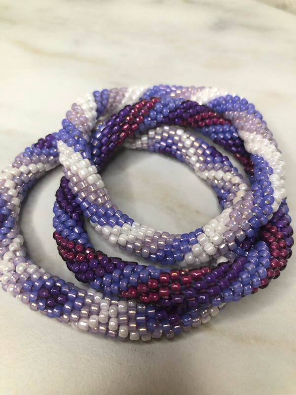 Purple And Berry Bead Crochet Bracelets