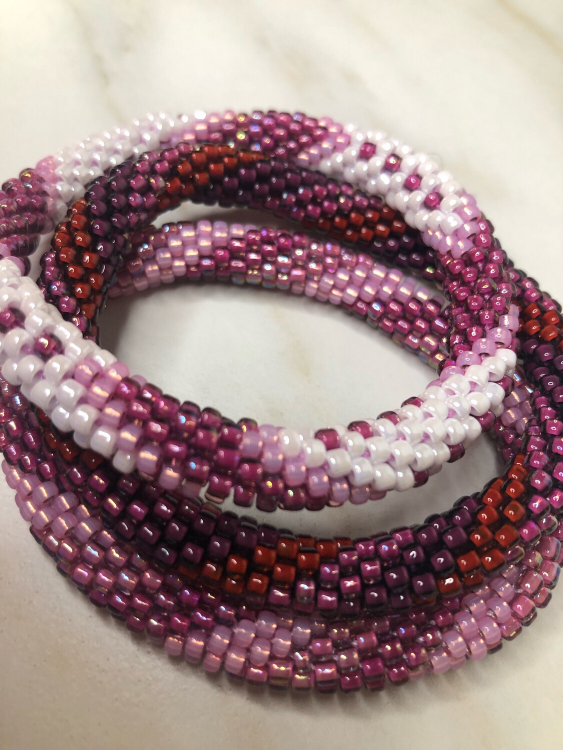 Magenta And Opal Pink Bead Crochet Bangles