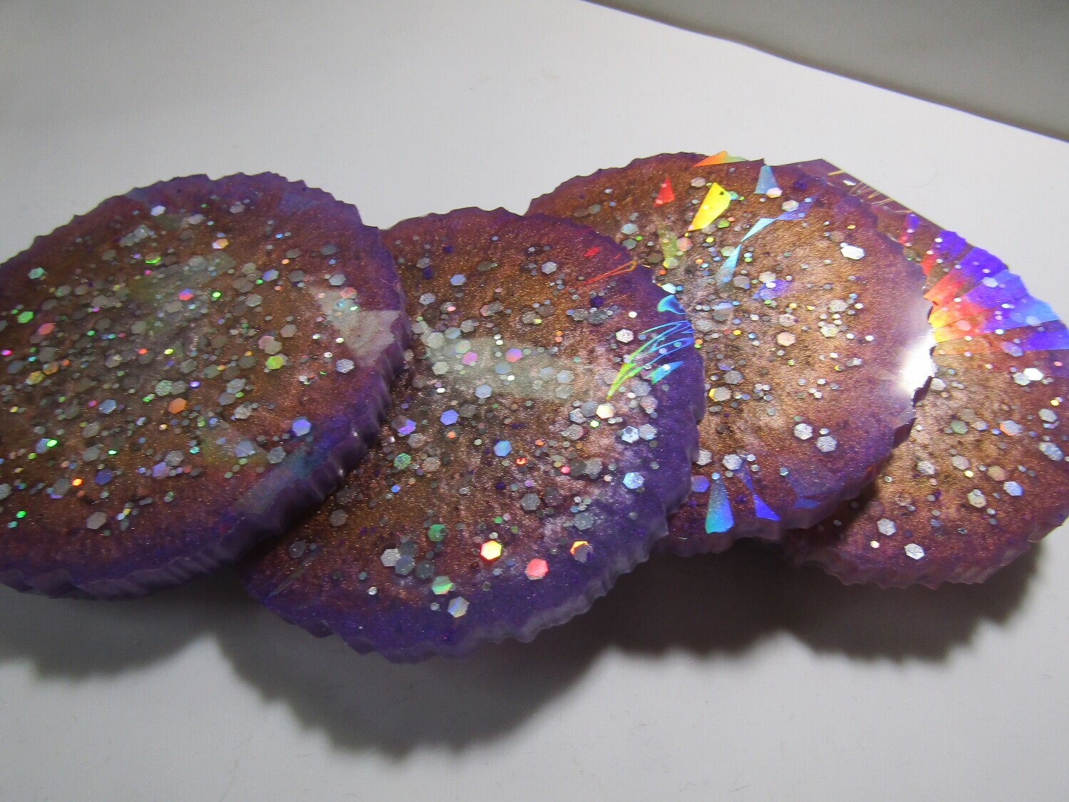 Chunky glitter holographic lacy purple coaster fun