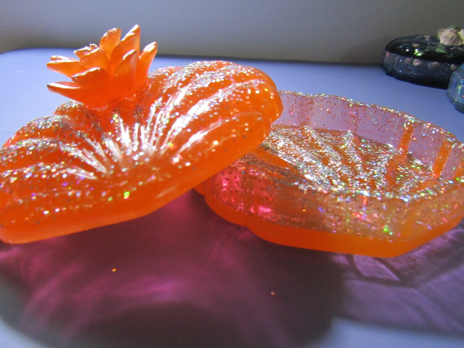 Orange Holographic Clam shell Trinket Box