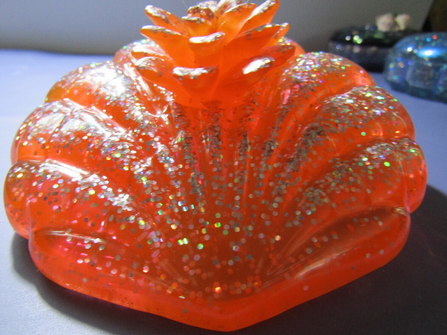 Orange Holographic Clam shell Trinket Box