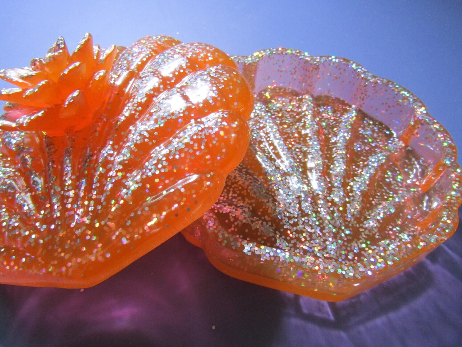 Orange Holographic Clam shell Trinket Box