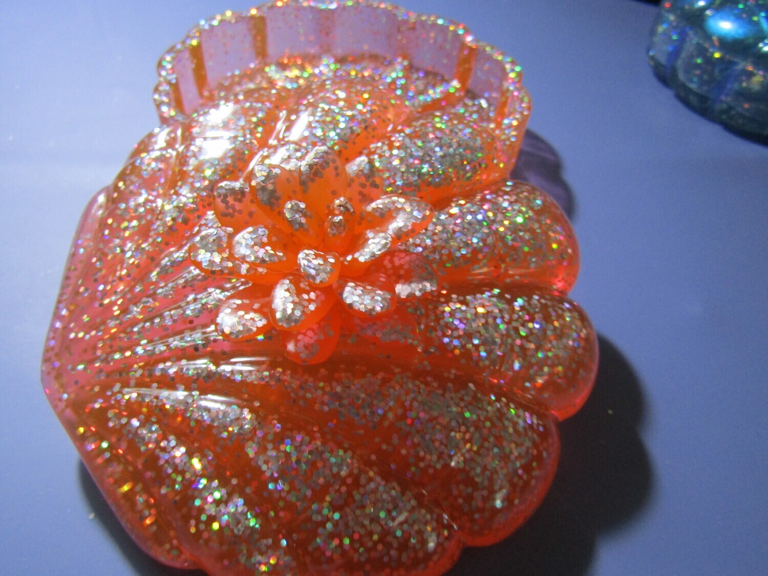 Orange Holographic Clam shell Trinket Box