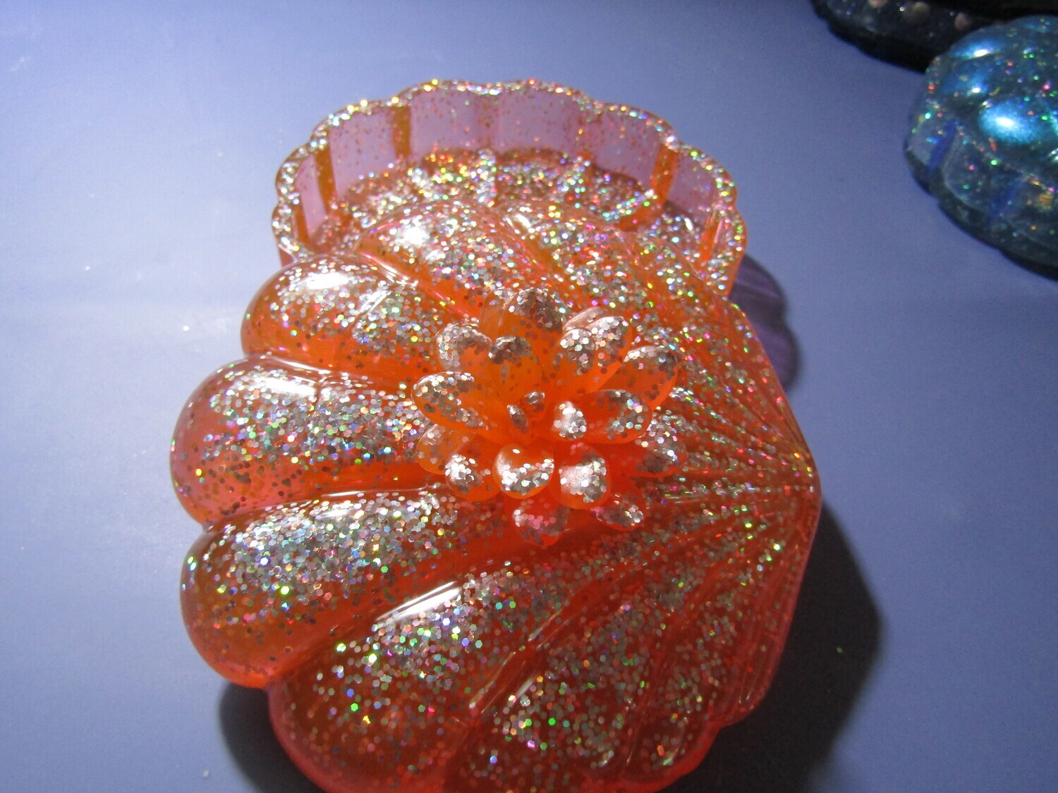 Orange Holographic Clam shell Trinket Box