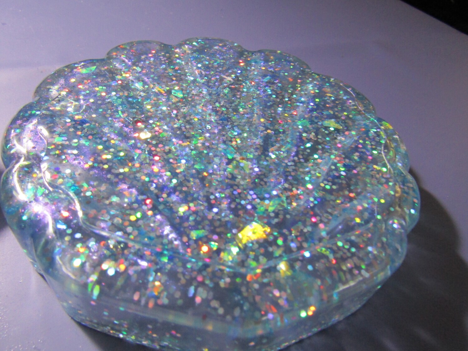 Blue Holographic Glitter Clam Shell Trinket Box
