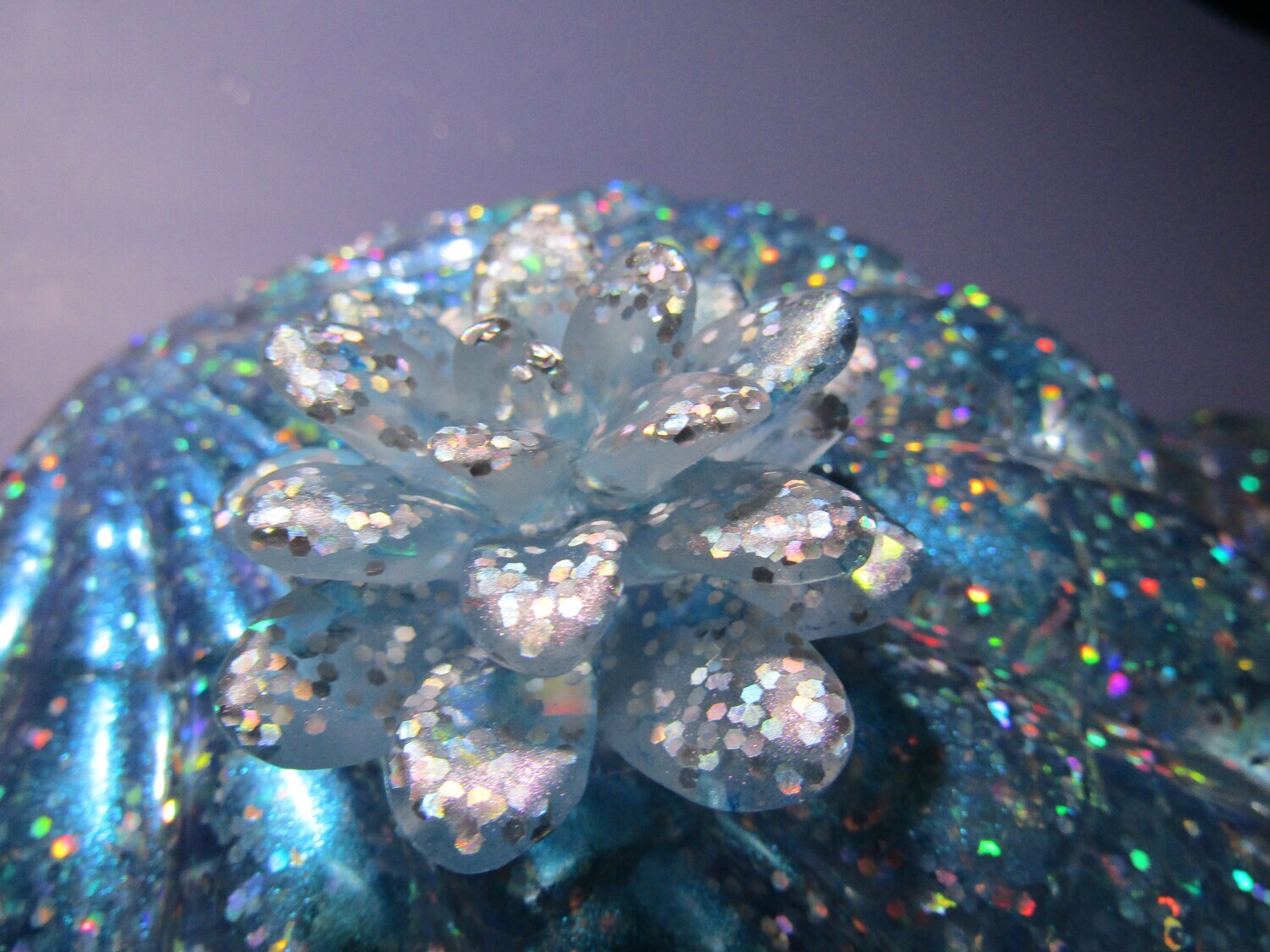 Blue Holographic Glitter Clam Shell Trinket Box