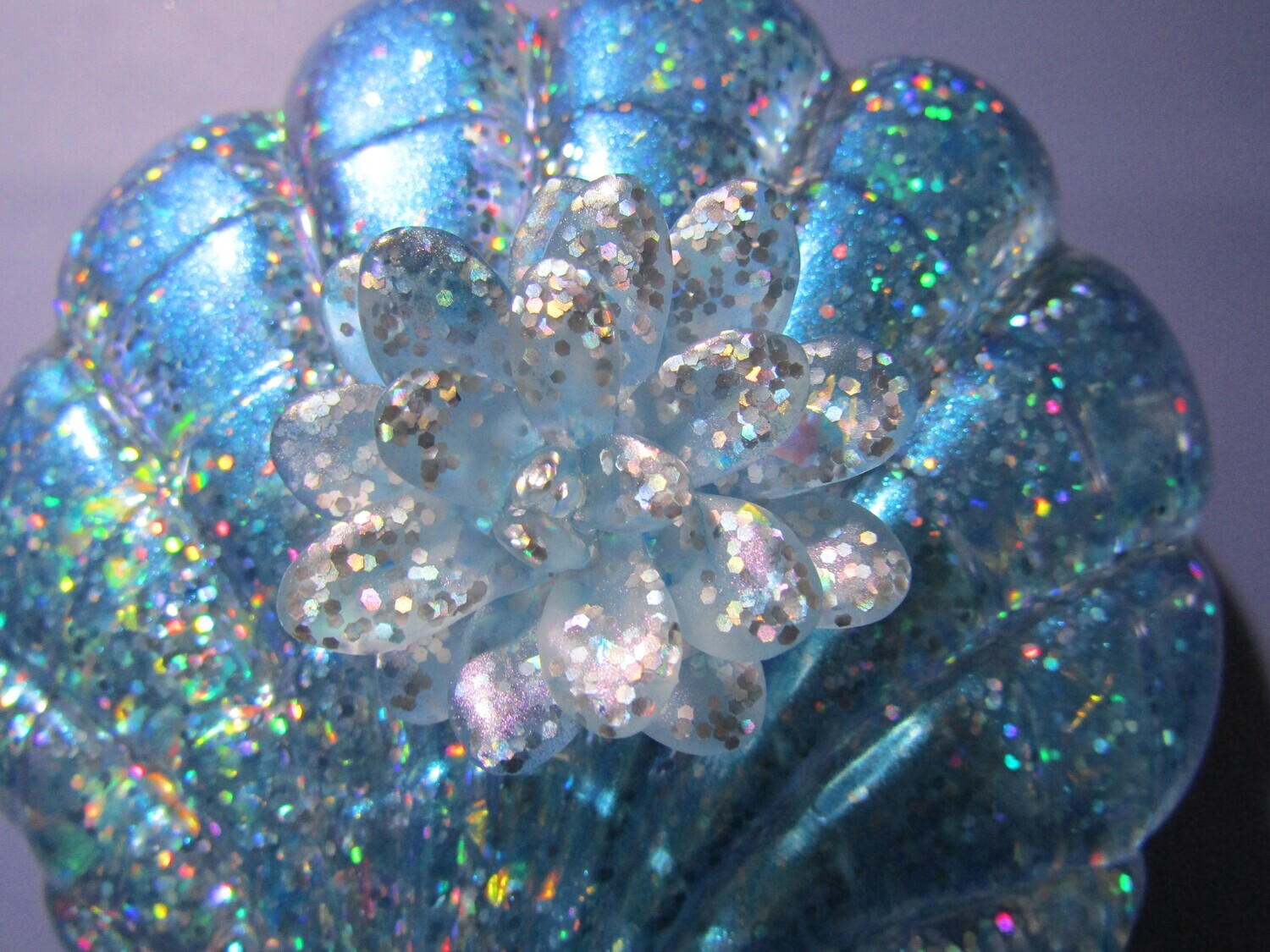 Blue Holographic Glitter Clam Shell Trinket Box