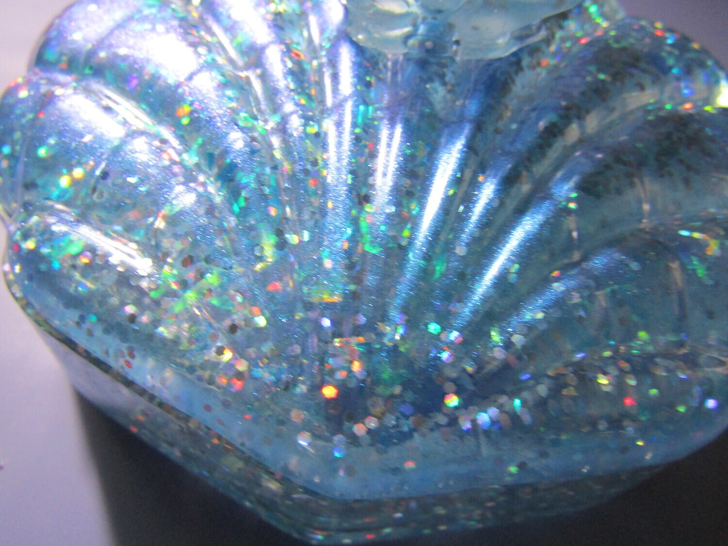 Blue Holographic Glitter Clam Shell Trinket Box