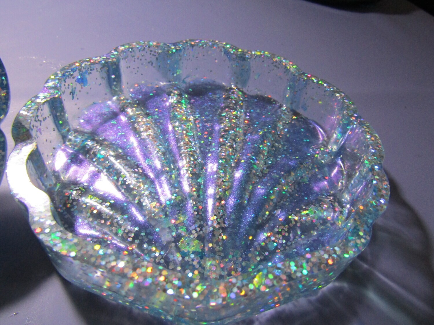 Blue Holographic Glitter Clam Shell Trinket Box