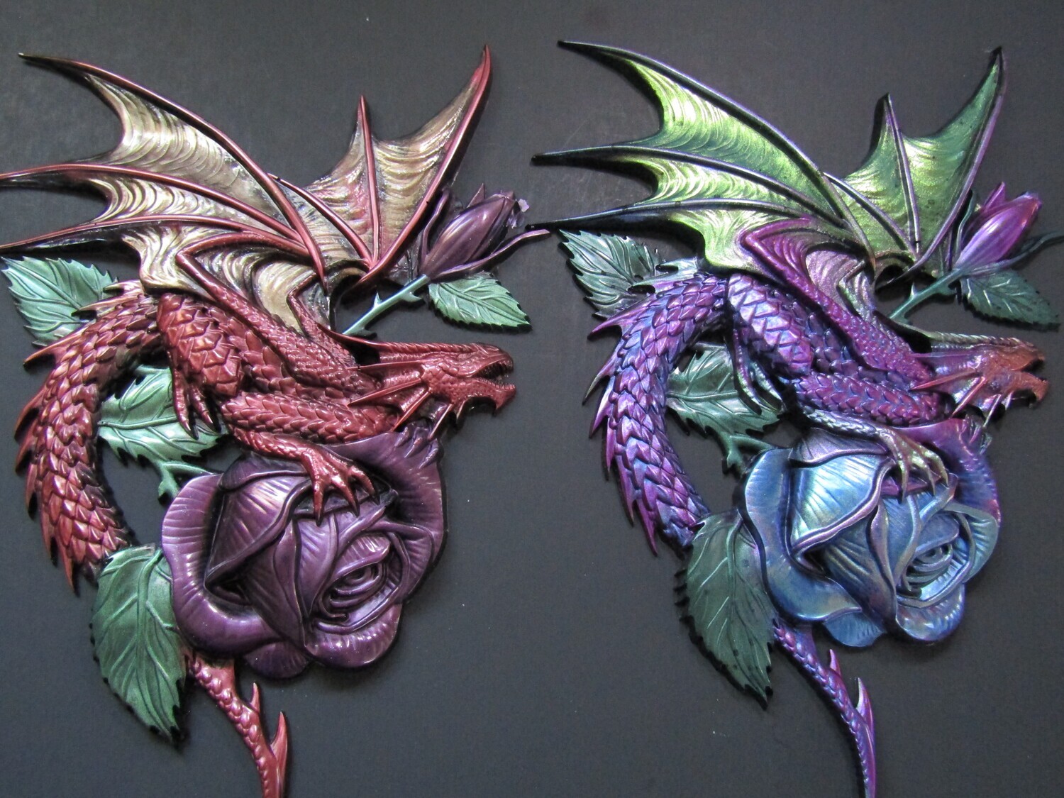 Fiery Twin Dragons Copper Red and Purple  Wall Pictures
