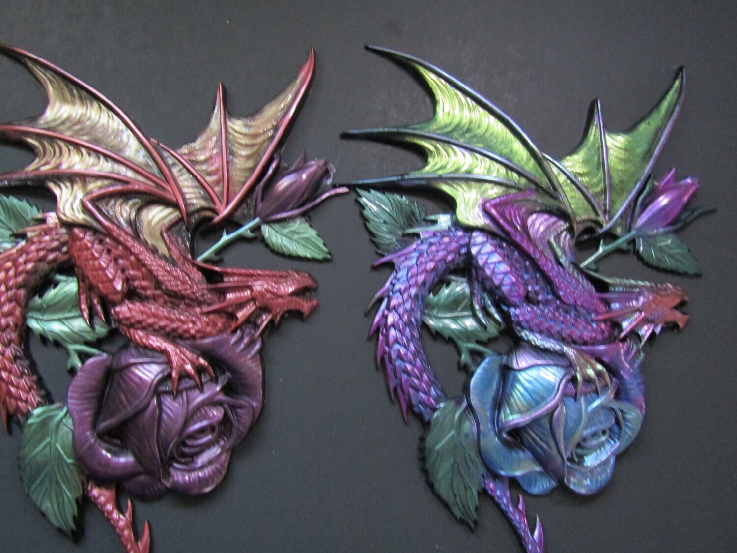 Fiery Twin Dragons Copper Red and Purple  Wall Pictures