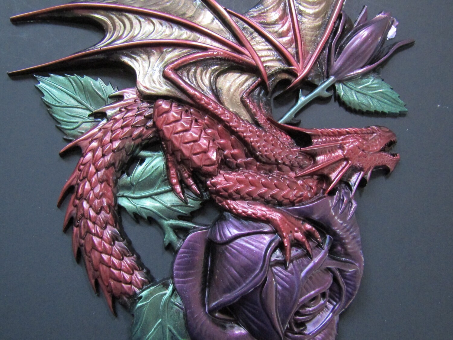 Fiery Twin Dragons Copper Red and Purple  Wall Pictures
