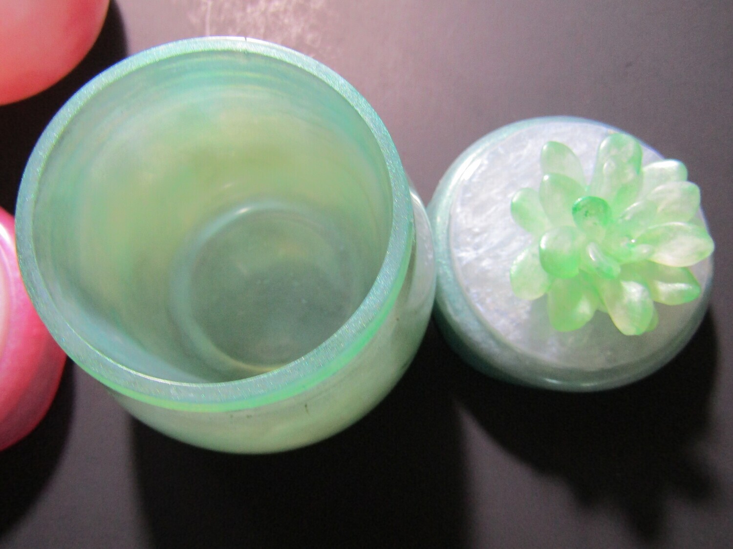 Pastel Pink and Green Trinket Jars Set of Two