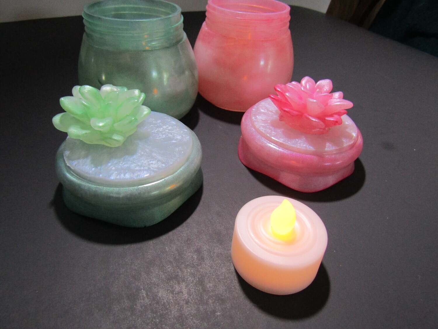 Pastel Pink and Green Trinket Jars Set of Two