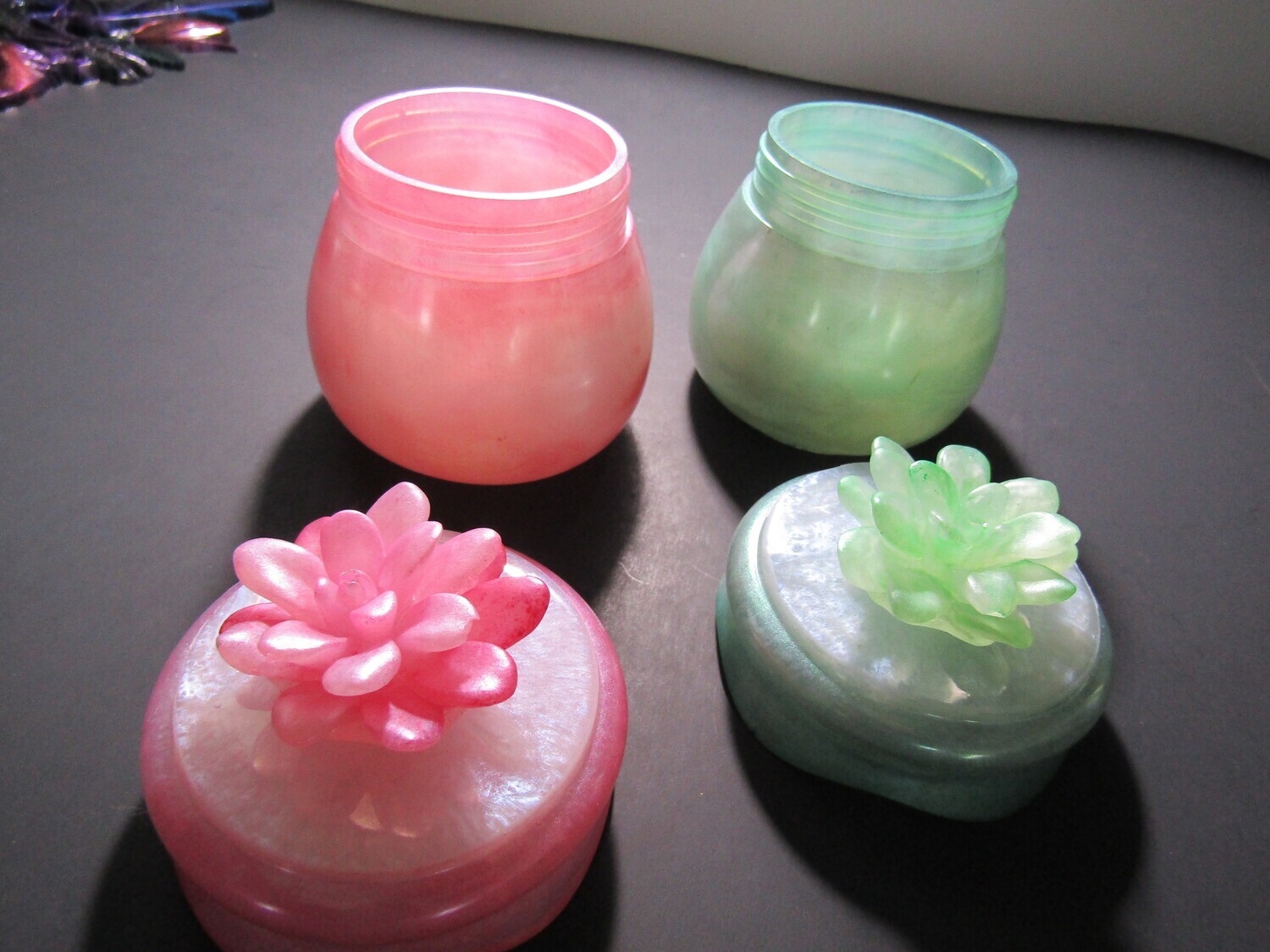 Pastel Pink and Green Trinket Jars Set of Two