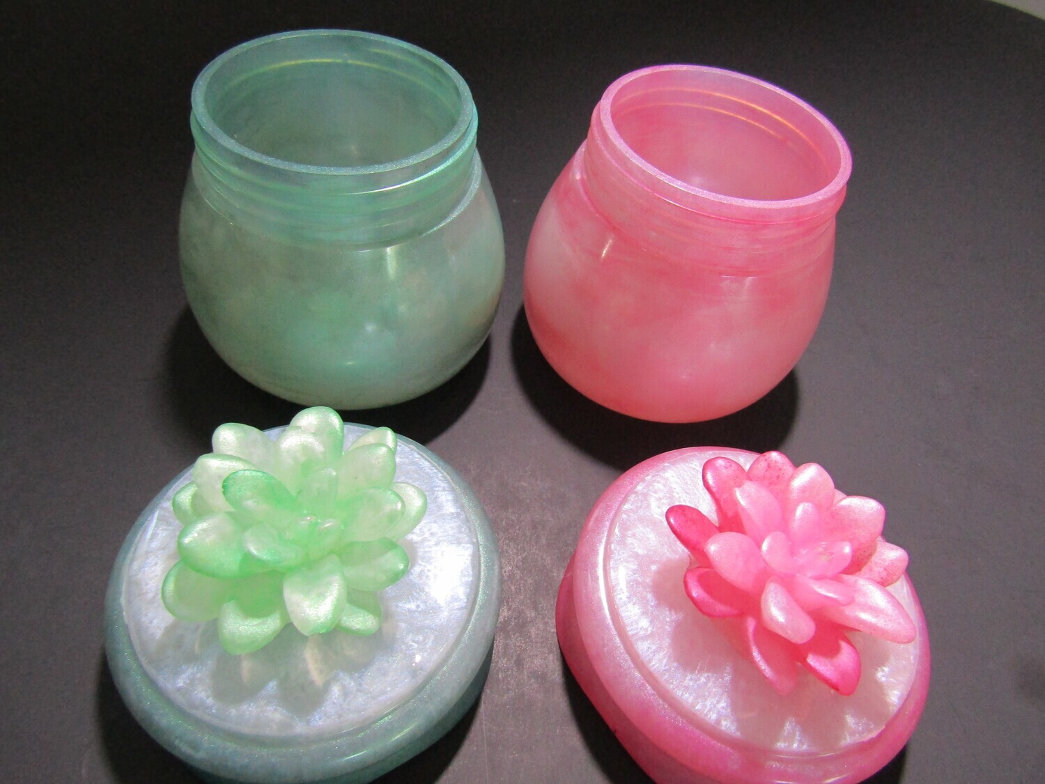 Pastel Pink and Green Trinket Jars Set of Two