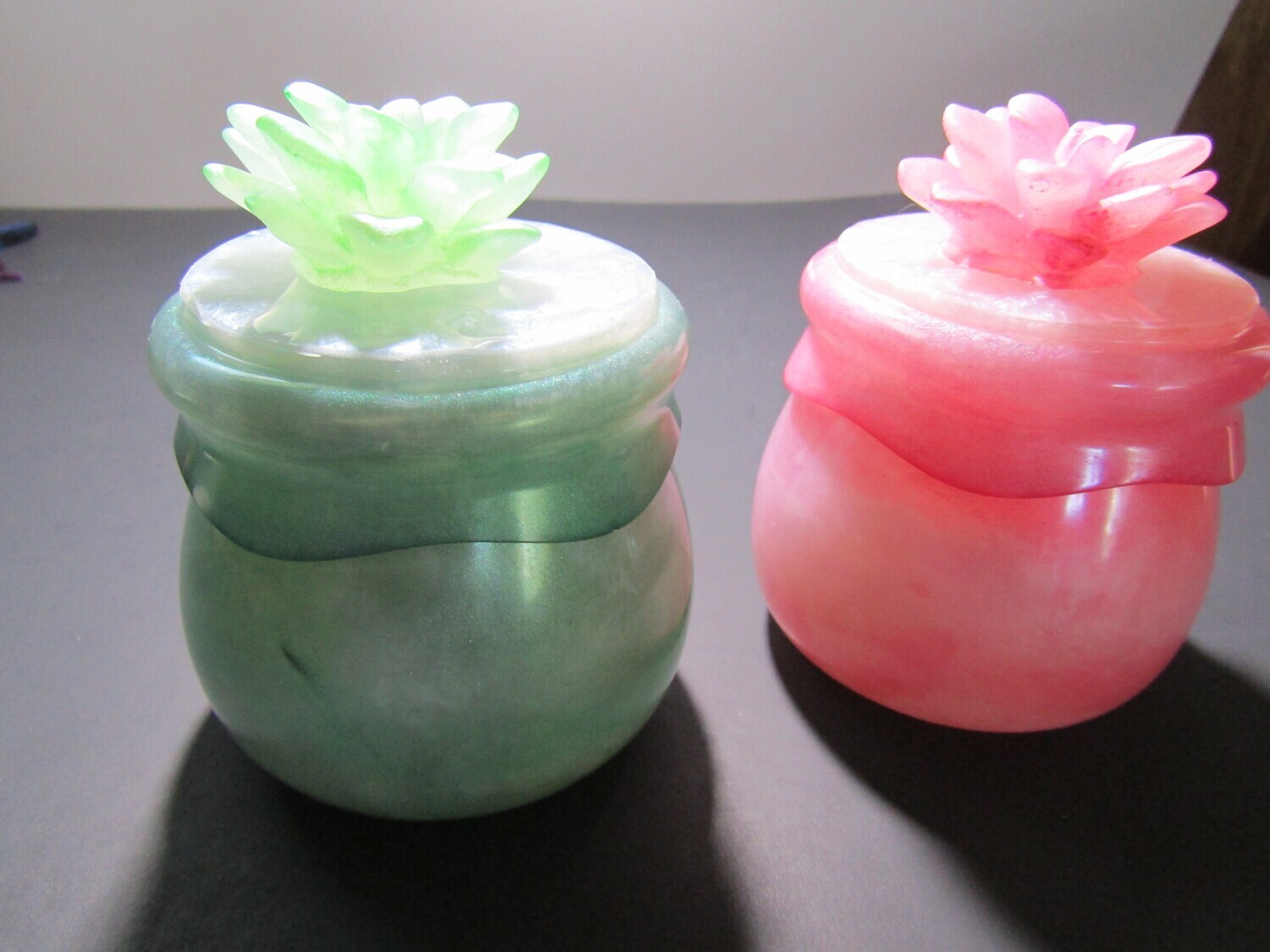 Pastel Pink and Green Trinket Jars Set of Two