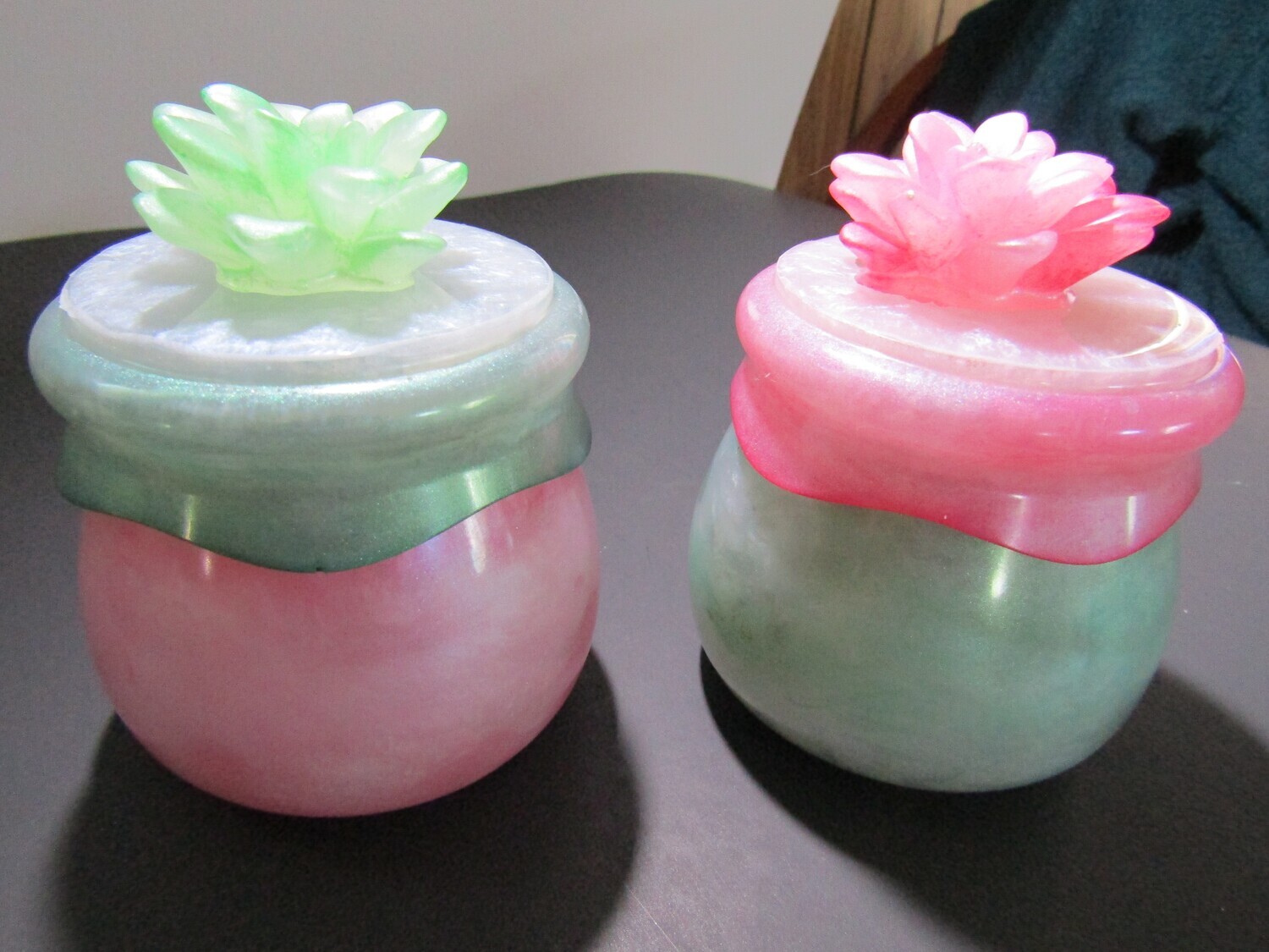 Pastel Pink and Green Trinket Jars Set of Two