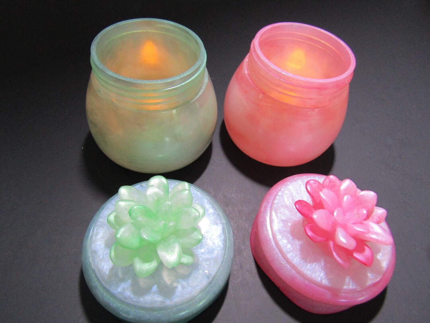 Pastel Pink and Green Trinket Jars Set of Two