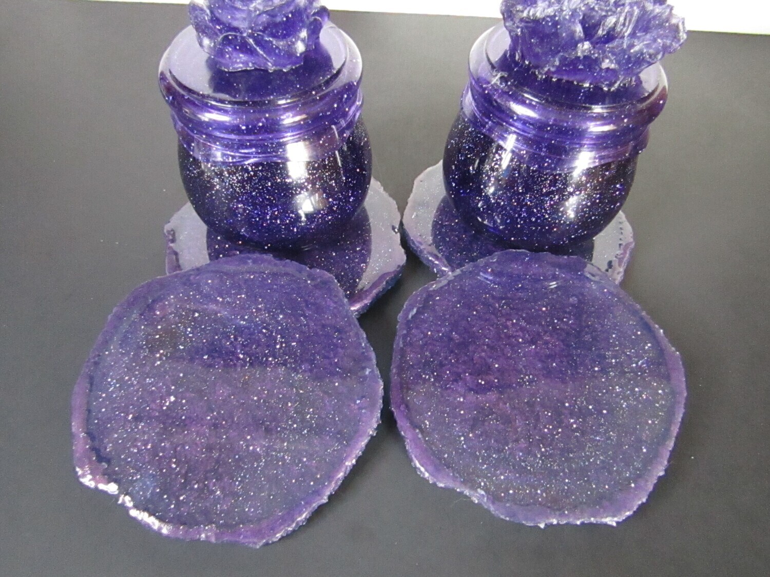 Deep Sparkle Purple Coaster Set and Trinket Jar