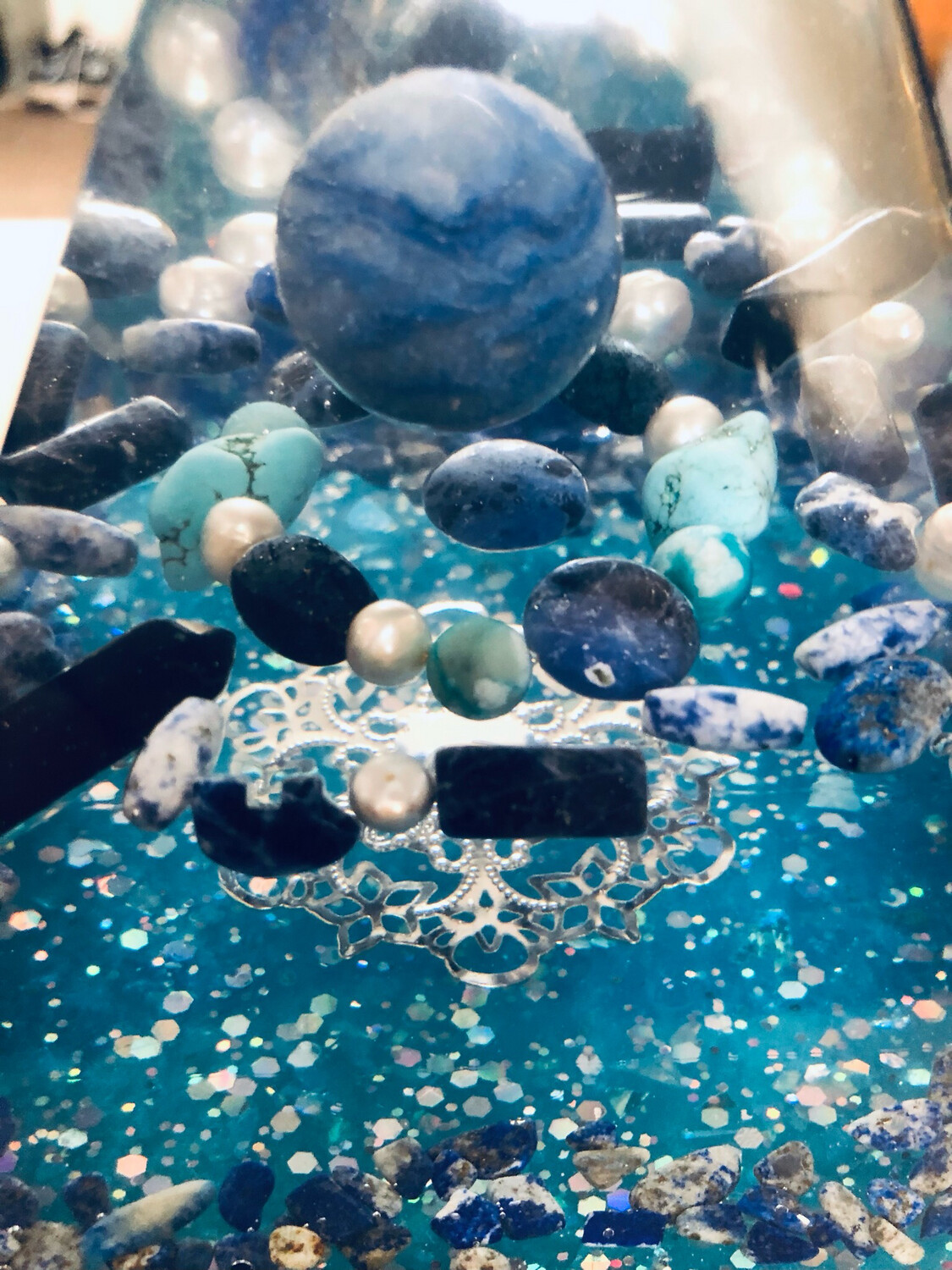 Blue Soldalite And Pearls Pyramid