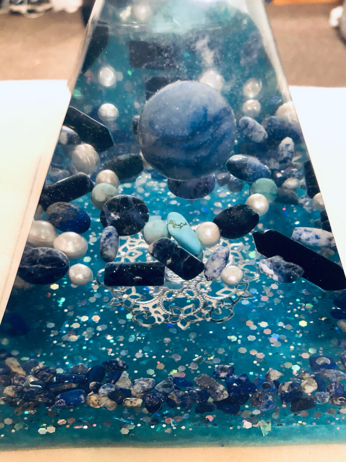 Blue Soldalite And Pearls Pyramid