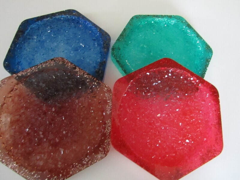 Hexagon Druzy Coasters in four Awesome Colors