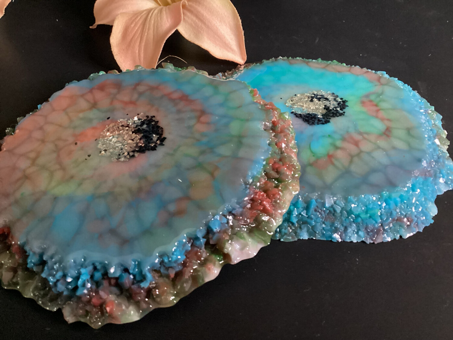 Turquoise Fairy Flower Druzy Cut Coaster Or Wall Art Decor