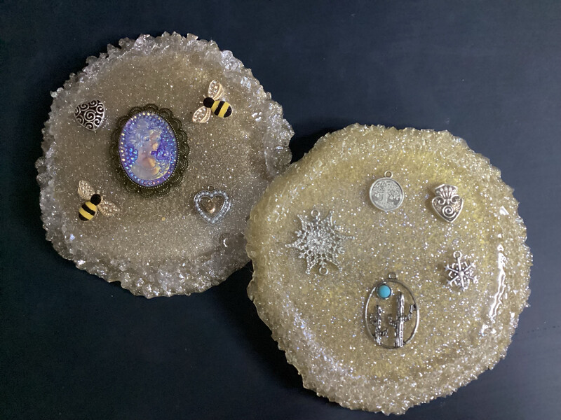Heirlooms Under Resin Glass Gold Druzy Cut Coasters