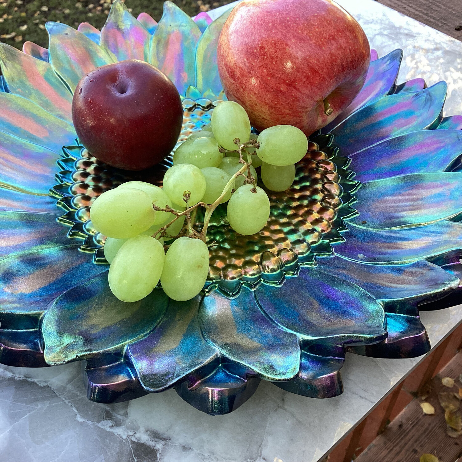 Misty Blue Bronze Decor Fruit Bowl
