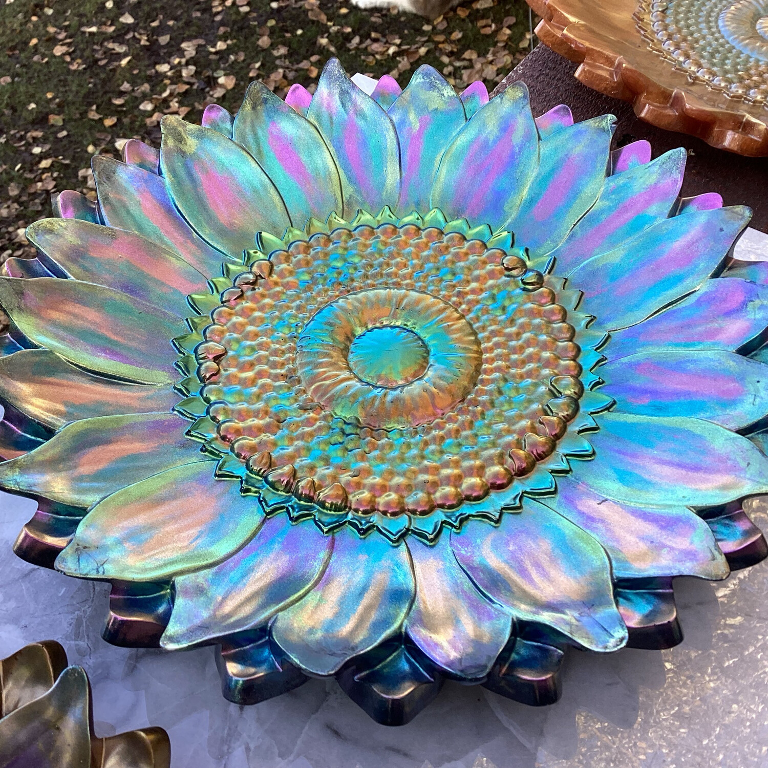 Misty Blue Bronze Decor Fruit Bowl