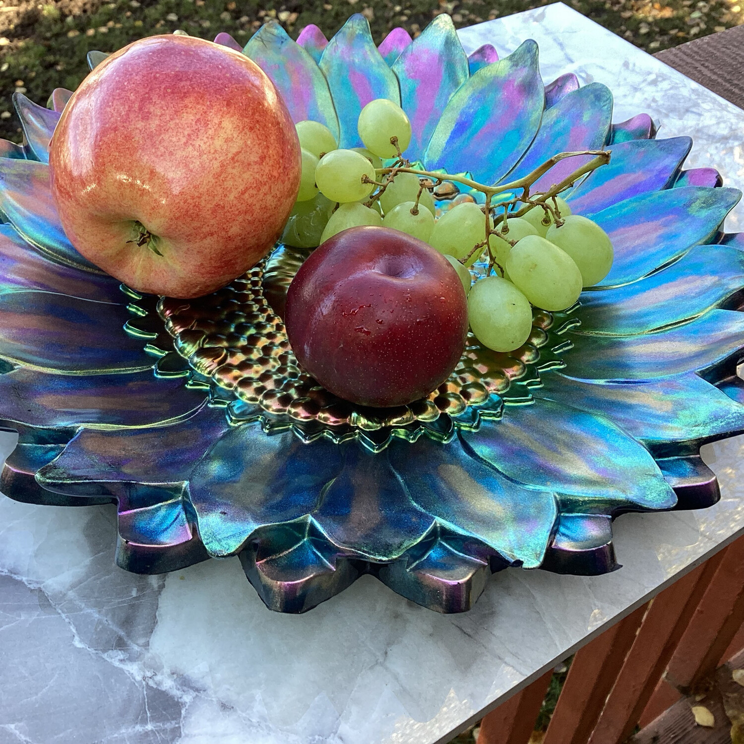 Misty Blue Bronze Decor Fruit Bowl