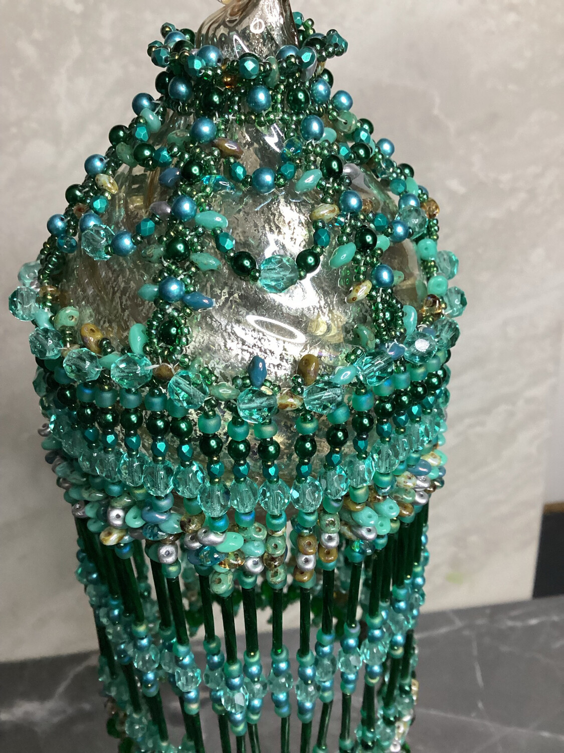 Pine Tree Green Beaded Christmas Ornament Beaded Cover