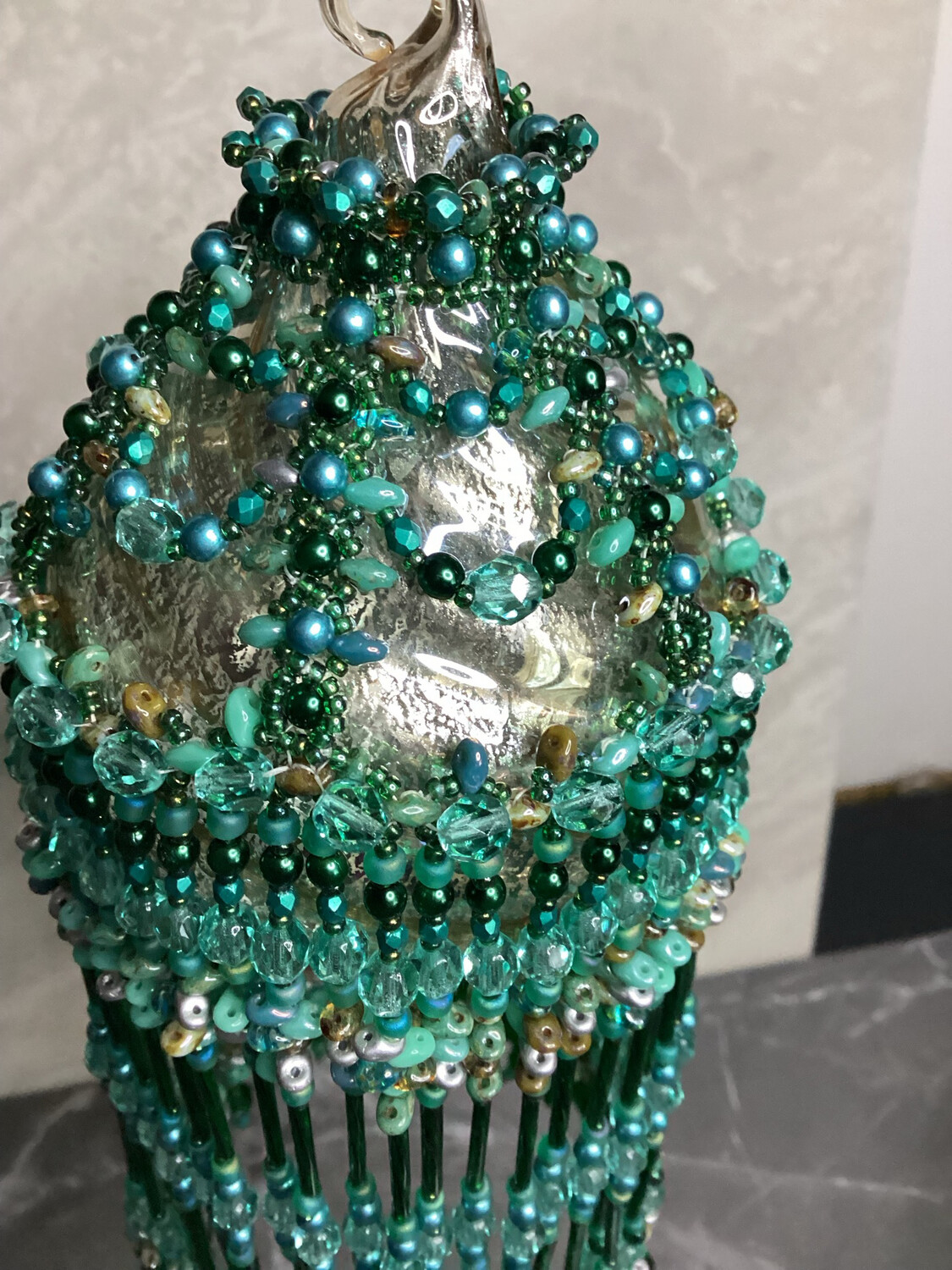 Pine Tree Green Beaded Christmas Ornament Beaded Cover