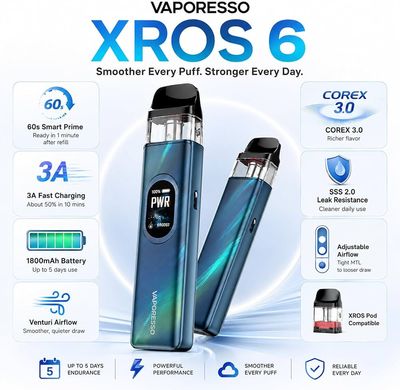 Vaporesso Xros 6 Pod Kit 1800mAh Vaporesso Xros 6 Pod Kit 1800mAh