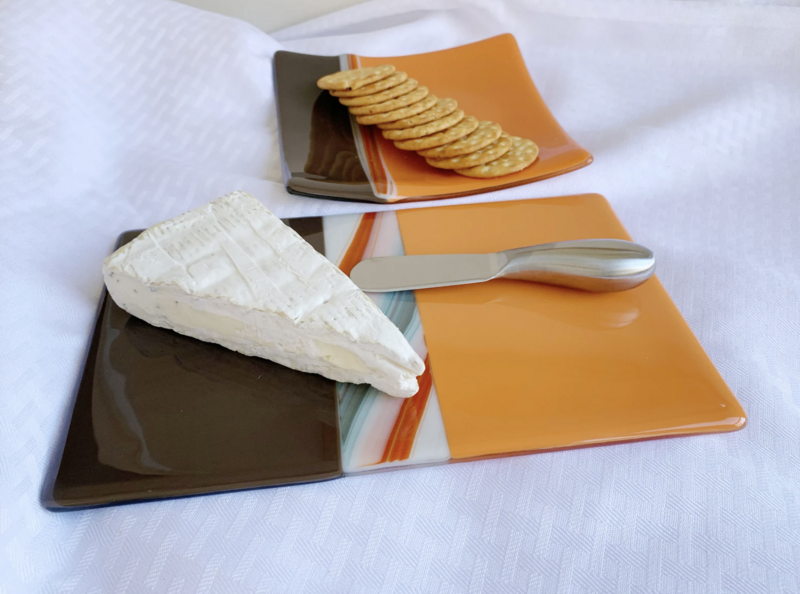 Southwest Glass Cheese Board, Cracker Tray Set, Cheese Spreader
