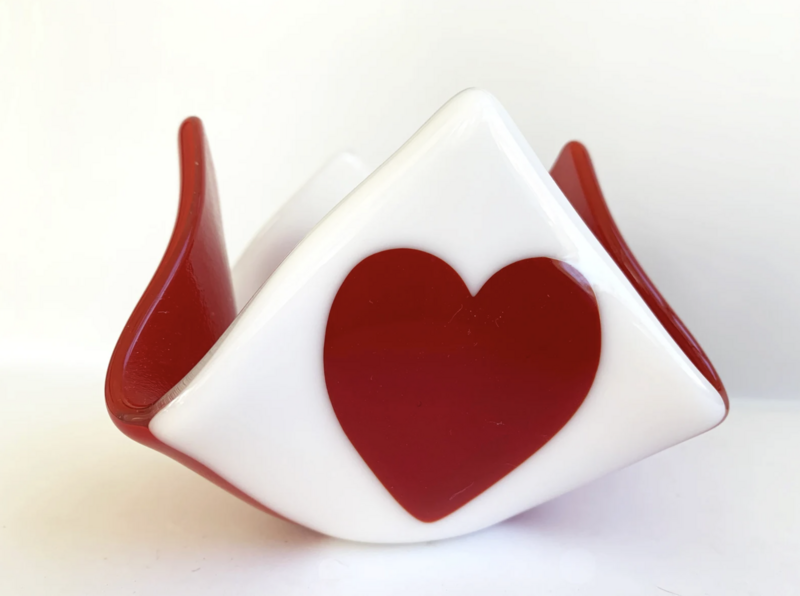 Fused Glass Heart Candle Holder, Glass Art, Candy Dish, Candle Included