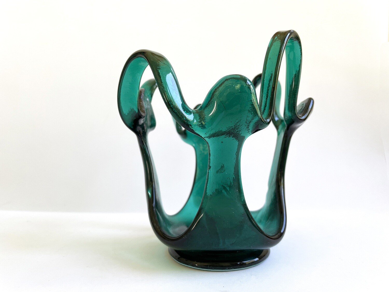 Teal Freeform Fused Glass Sculpture, Glass Art, Candle Holder