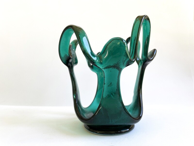 Teal Freeform Fused Glass Sculpture, Glass Art, Candle Holder
