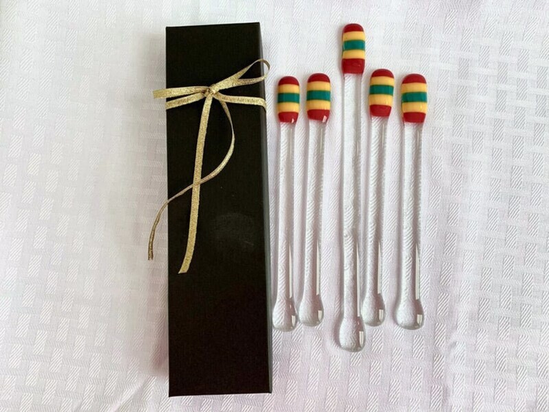 5-Cinco de Mayo Glass Swizzle Sticks + Gift Box