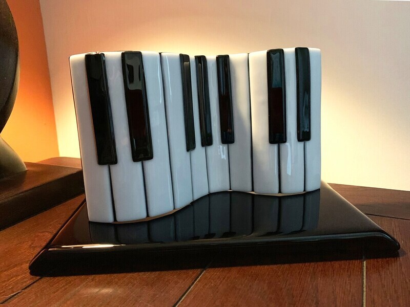 Glass Piano Keyboard Sculpture with Stand, Glass Art, Music Gift